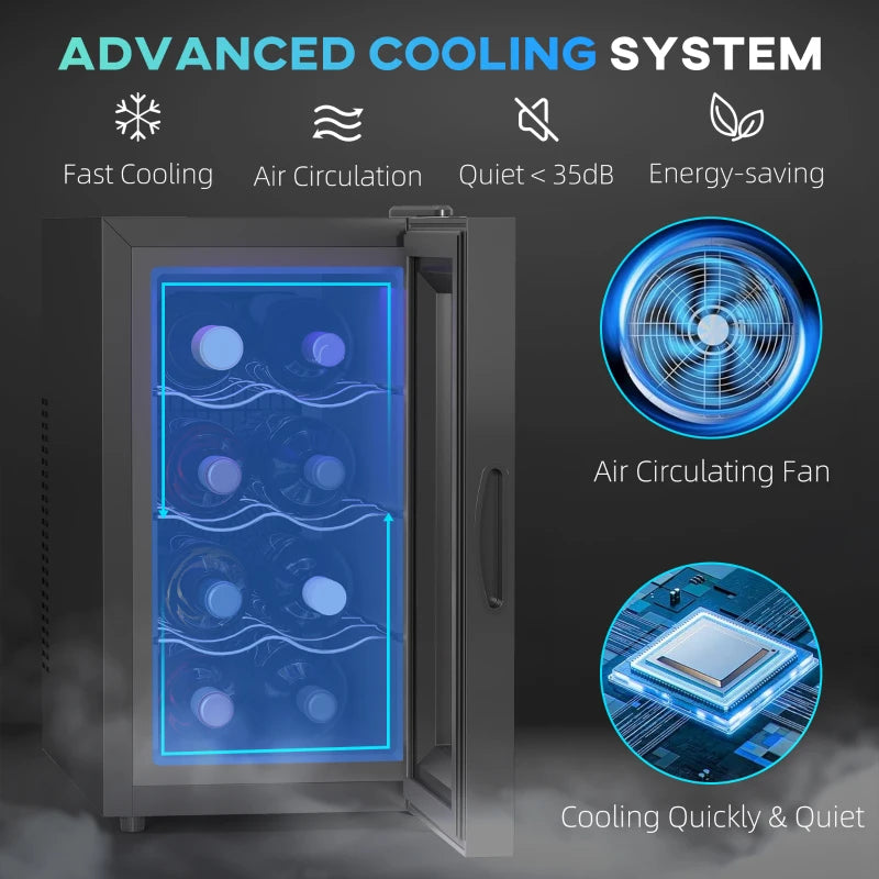 Mini Table Top Wine Fridge - 8 Bottle, 17L, Quiet Under Counter Cooler with Glass Door & Digital Control