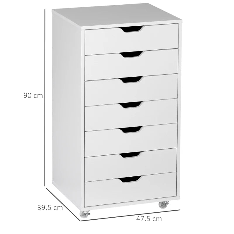 Vinsetto White Seven-Drawer Filing Cabinet on Wheels - Stylish Storage Solution for Home Office Organization
