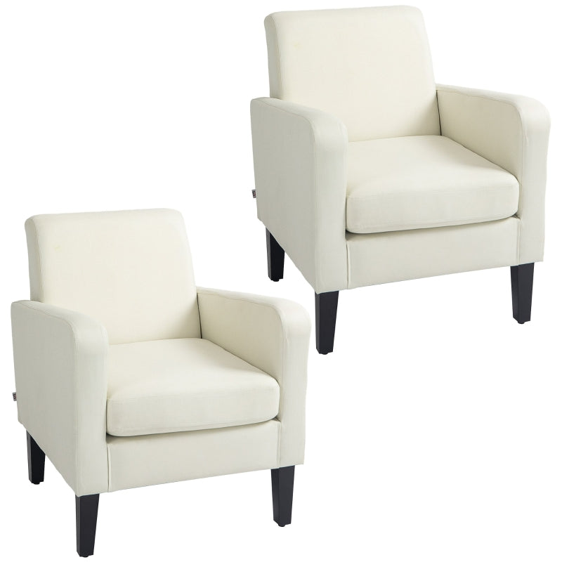 Modern Upholstered Accent Chairs with Rubber Wood Legs for Living Room and Bedroom in Cream White