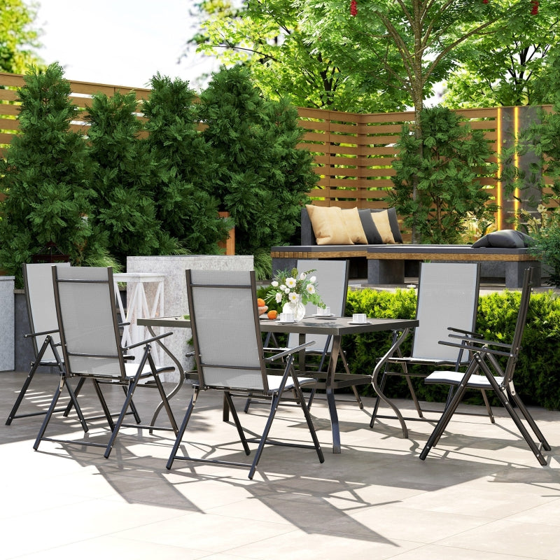 7-Piece Steel Outdoor Dining Set with Parasol Hole - Grey - Perfect for Patio and Garden