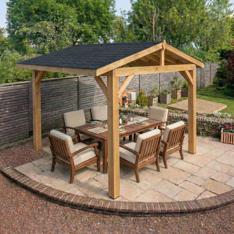 Ruby Oak Wooden Gazebo - Katepal Black Shingle Roof - Apex Design - No Overhang
