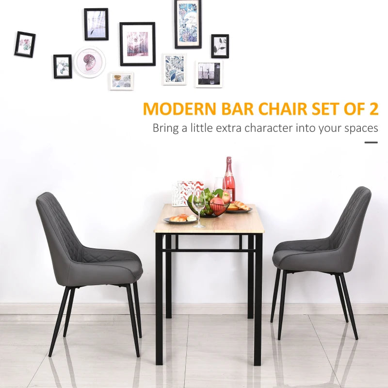 Set of 2 Modern Quilted PU Leather Dining Chairs with Metal Frame - Stylish Grey Home Seating for Executive Spaces