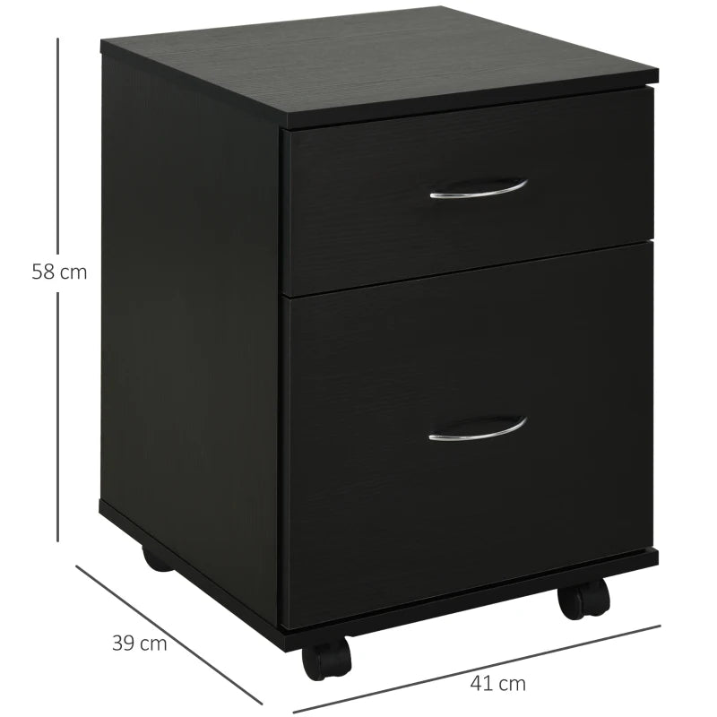 Stylish Black Wood Grain Two Drawer Filing Cabinet on Wheels - Perfect for Home Office Organization