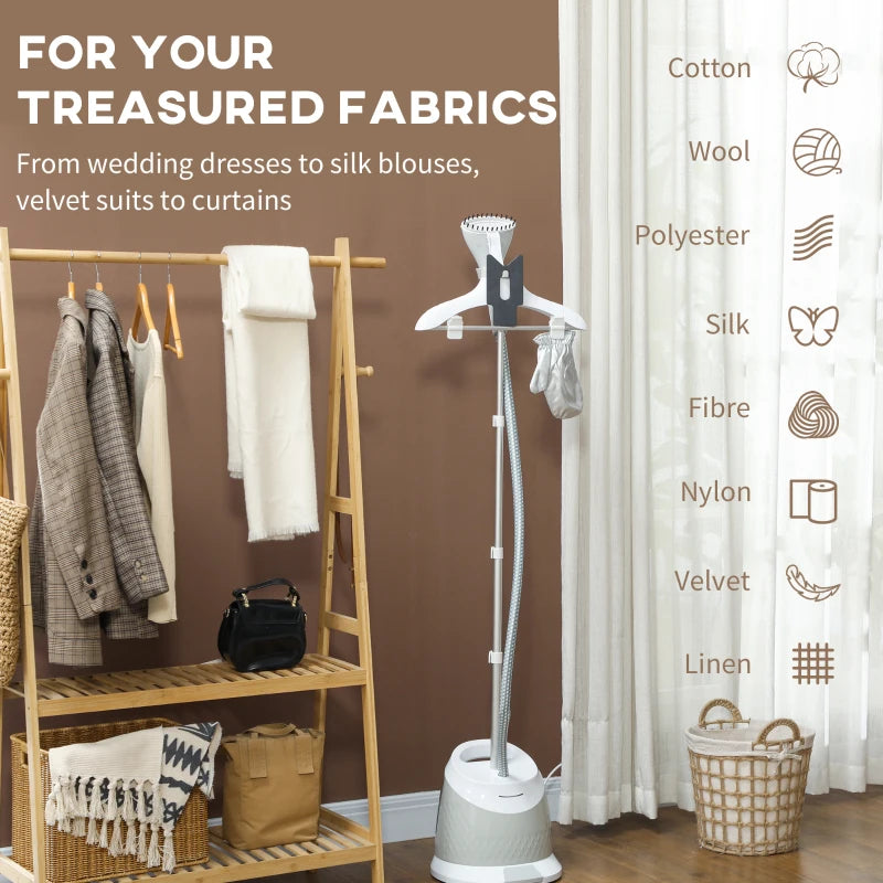 1800W Powerful Standing Clothes Steamer with Accessories in Grey
