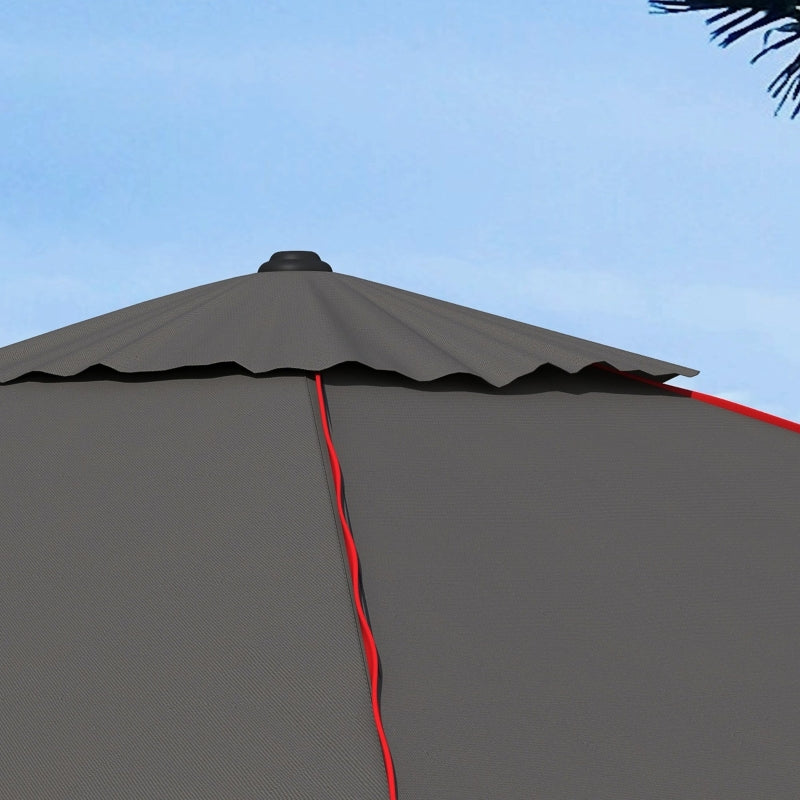 Square Canopy Parasol with Contrast Piping - Grey/Red, 215cm