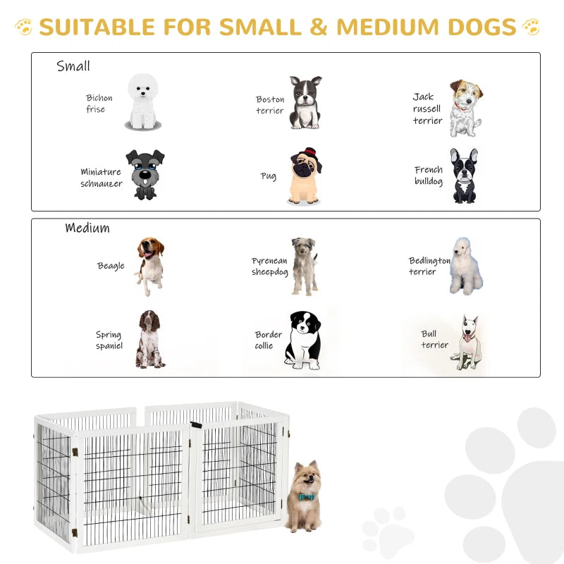 Wooden Freestanding Pet Gate - Stylish Dog Safety Barrier with 2 Support Feet, White - Ideal for Home Use