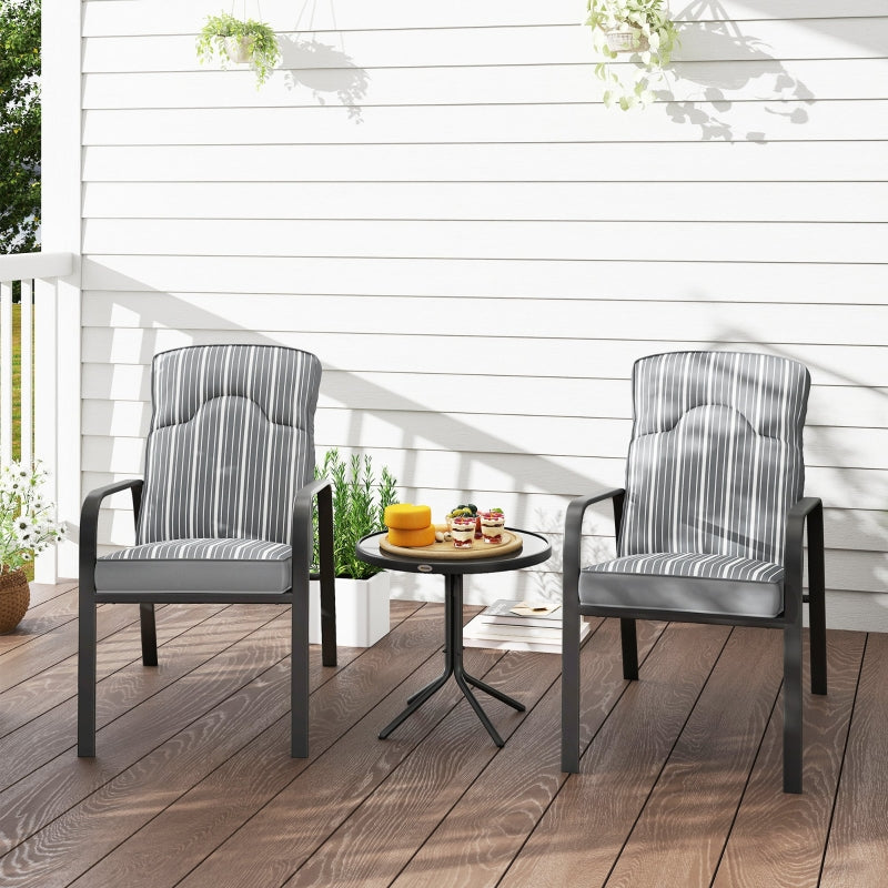 3-Piece Patio Bistro Set with Adjustable Recliner Chairs, Glass Table, Cushions - Grey Garden Furniture