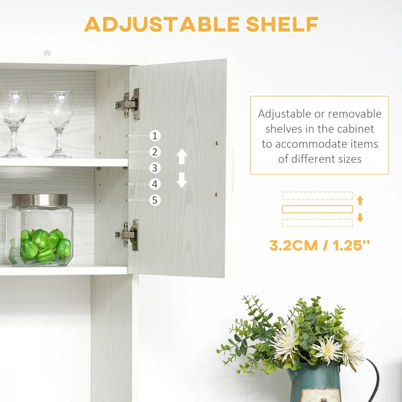 Modern Freestanding Kitchen Cupboard - Stylish Storage Cabinet with Doors, Adjustable Shelves & Microwave Counter in White