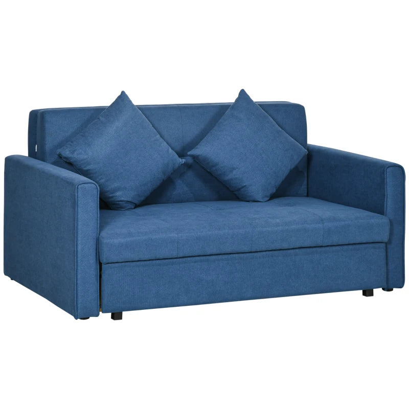 Modern 2 Seater Sofa Bed with Hidden Storage, Convertible Loveseat Couch in Deep Blue for Living Room