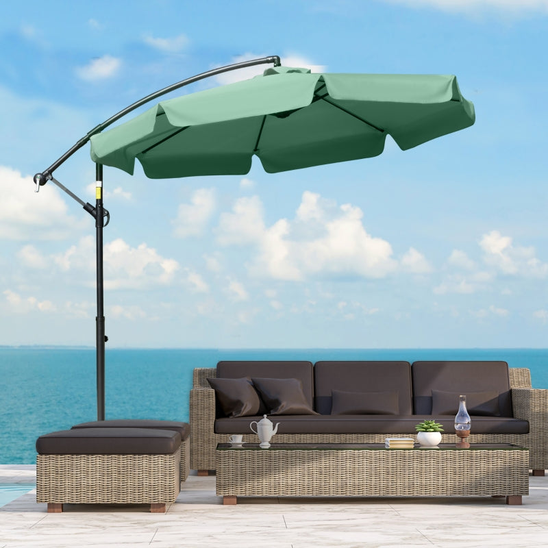 Green Cantilever Garden Parasol with Crank Handle - Outdoor Sun Shade