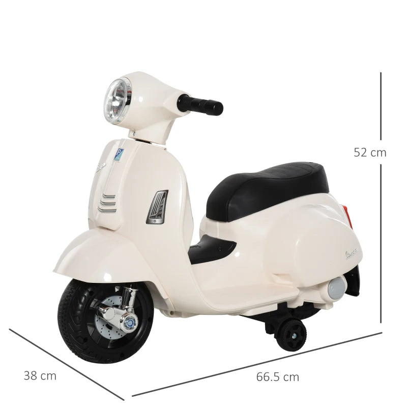 Vespa Licensed 6V Kids Electric Motorbike - Battery Powered Ride On Motorcycle for Toddlers 18-36 Months, White with Horn & Headlight