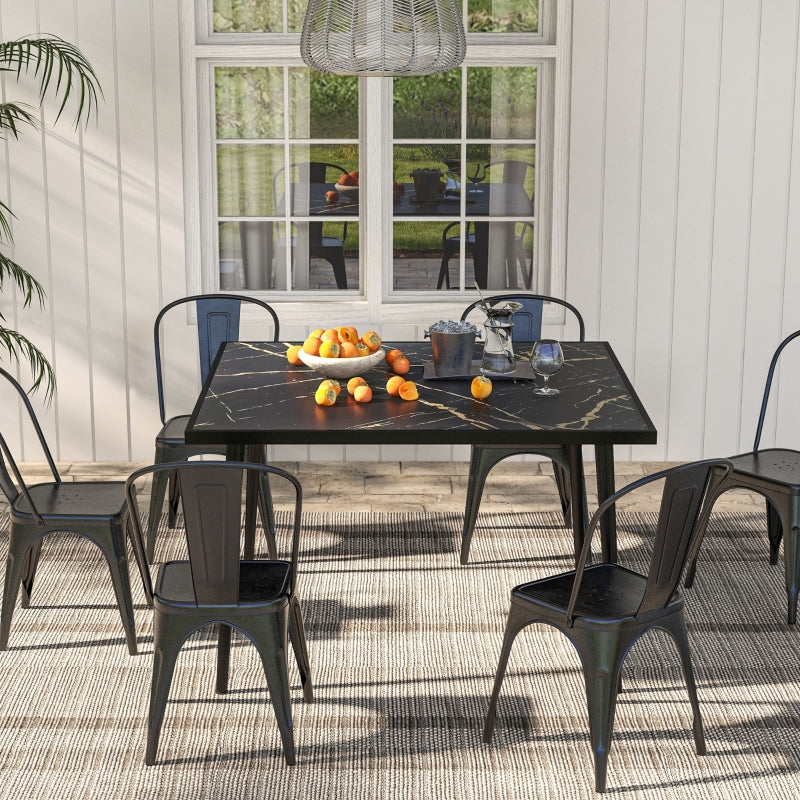 Black Square Outdoor Dining Table for 4 with Marble Glass Top
