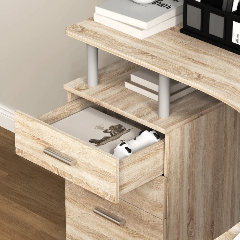 L-Shaped Computer Desk with Storage Drawer - Industrial Home Office Corner Workstation for A4 Files, Oak Finish, 143.5cm