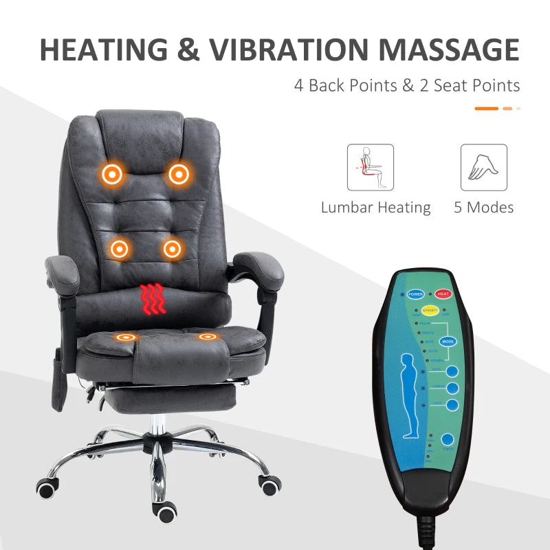 Vinsetto Heated Vibration Massage Executive Office Chair - Adjustable Ergonomic High Back Recliner with Footrest - Dark Grey