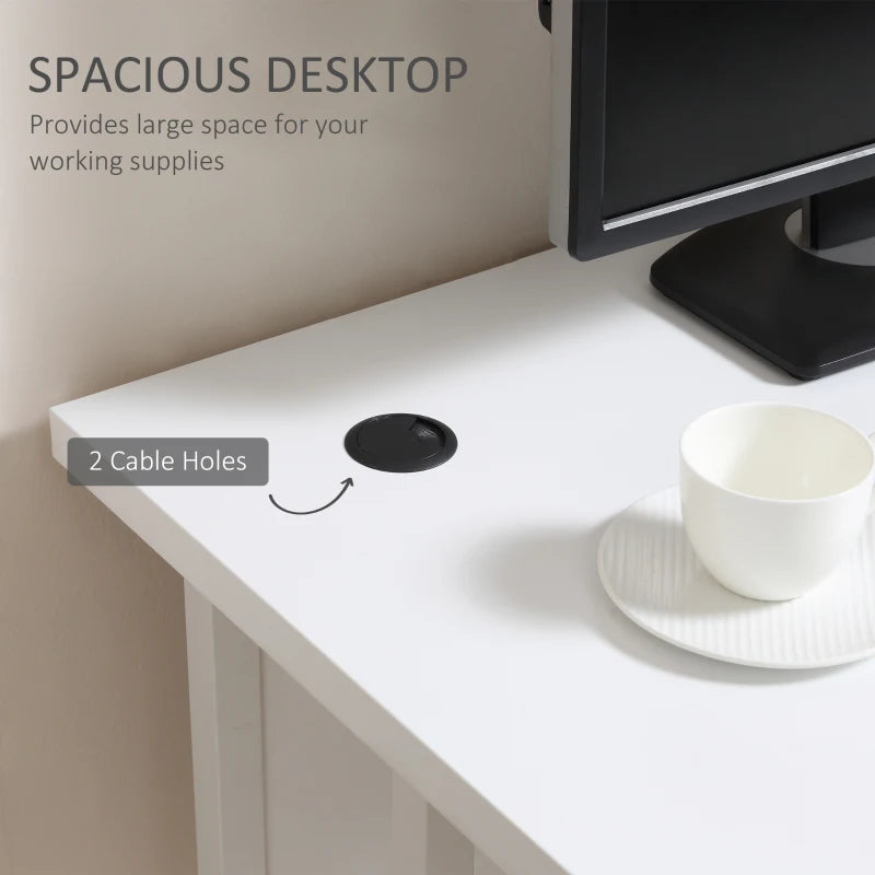Modern White Computer Desk for Home Office - 120x60x75cm Writing Table with Cable Management & C Shaped Metal Legs
