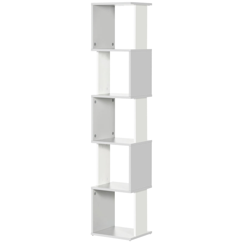 Modern 5-Tier Freestanding Bookshelf - Stylish White & Light Grey Bookcase for Living Room, Home Office, Study Storage