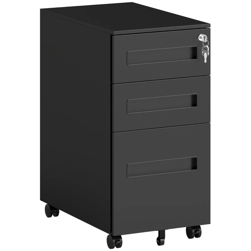 Vinsetto Black Three-Drawer Steel Filing Cabinet - Durable Office Storage Solution for Organizing Documents and Files