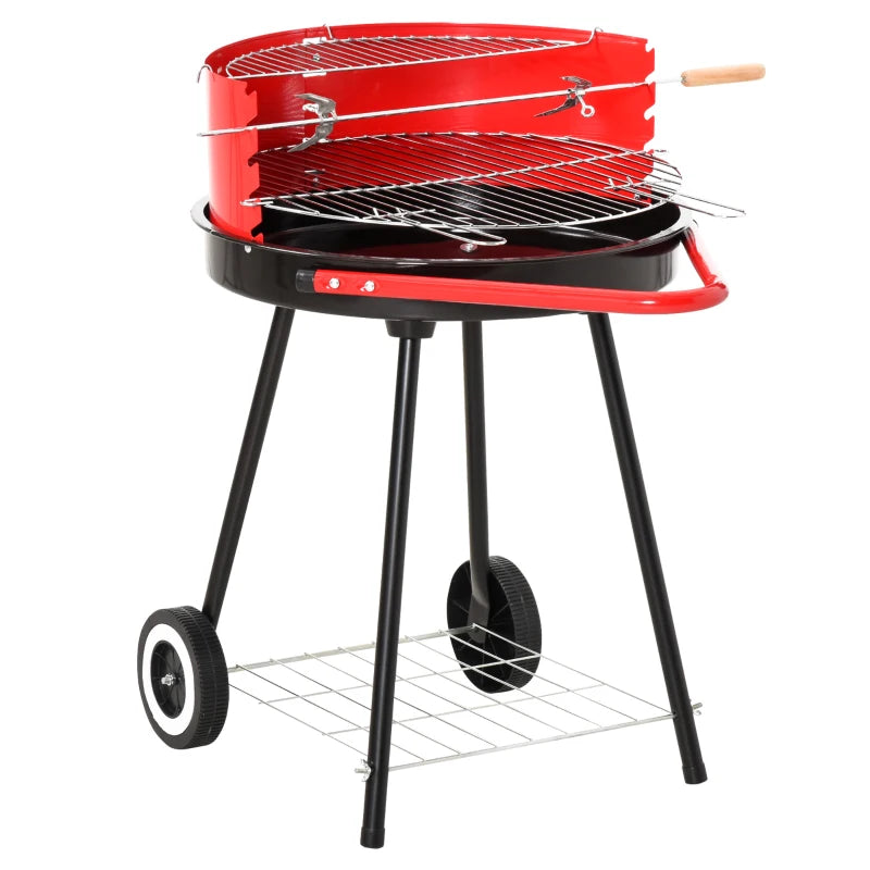 Portable Charcoal BBQ Grill with Wheels - Red/Black, 75.5 x 50 x 82 cm