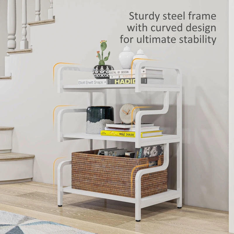 3-Tier Printer Stand with Storage Shelves - White Printer Table for Home Office & Study, 55x40x77cm