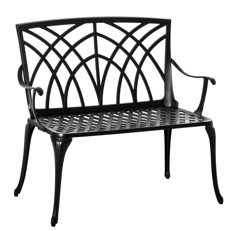 Black Cast Aluminium Garden Loveseat Bench with Decorative Backrest