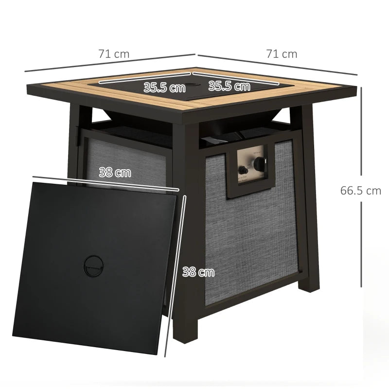 50,000 BTU Gas Fire Pit Table with Cover - 71x71cm Outdoor Patio Heater - Stylish Grey Design
