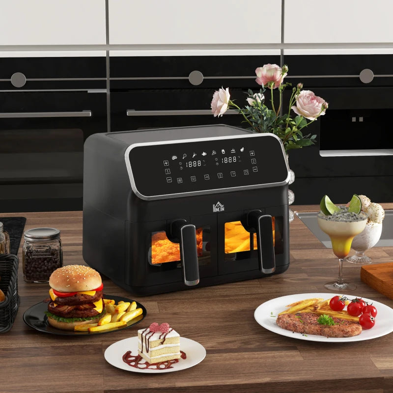 8L Dual Basket Air Fryer with Sync Function - 80-200°C, Black/Silver, Perfect for Healthy Cooking & Meal Prep