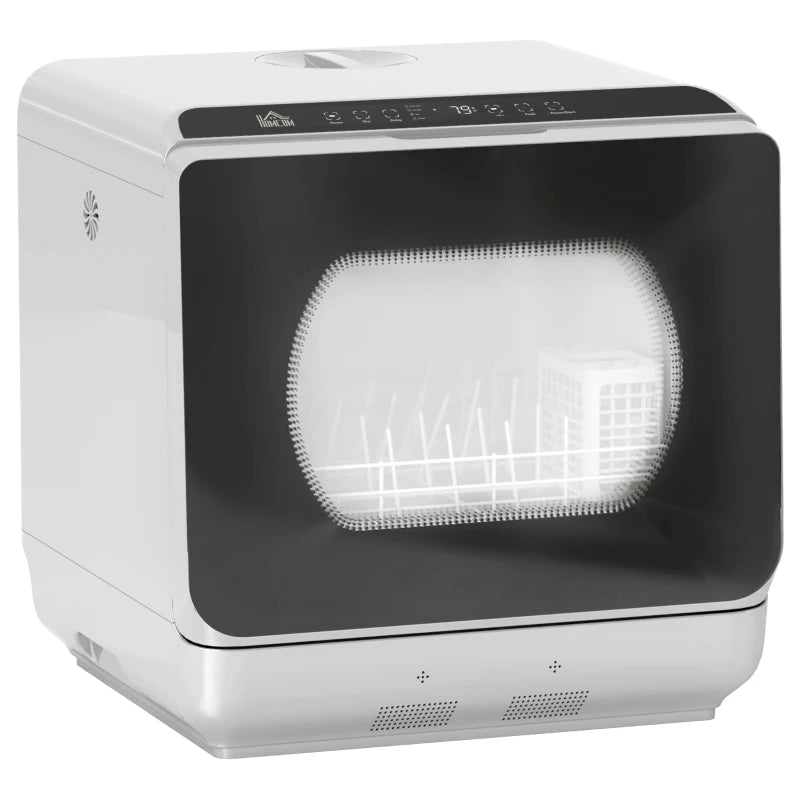 Compact Table Top Dishwasher - Mini Countertop Design, 6L Built-in Water Tank, 6 Wash Programs, 4 Place Settings, Silver Finish