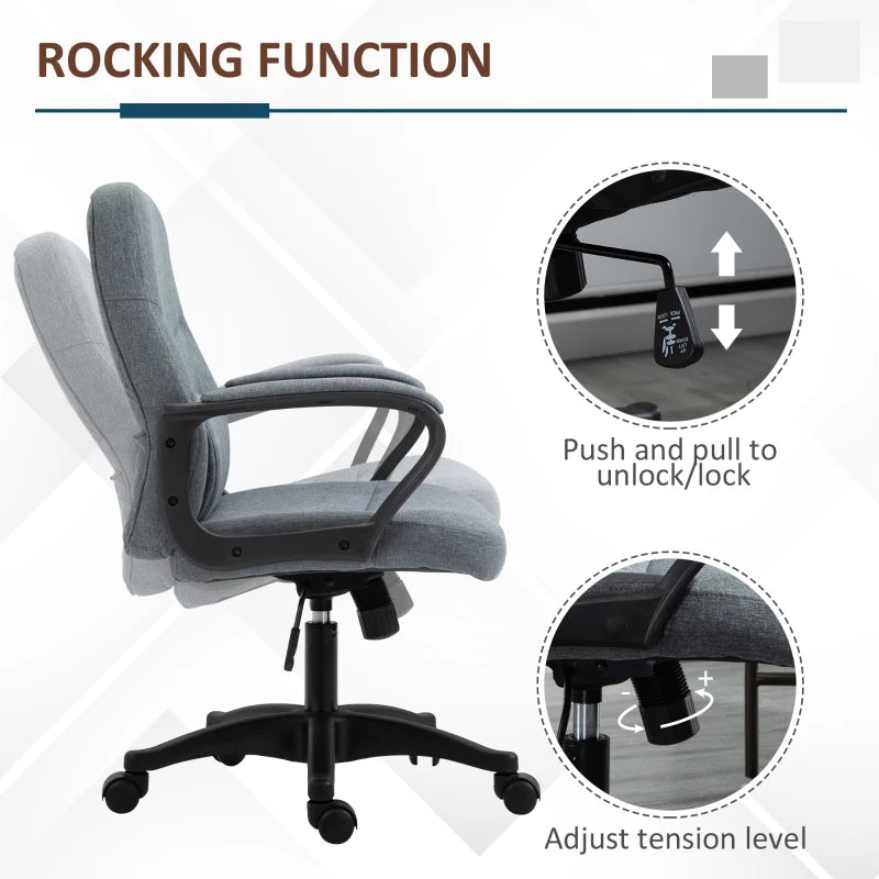 Vinsetto Grey Fabric Office Chair with Massage Lumbar Support, Adjustable Height, Mid Back Design, Swivel Wheels for Comfort