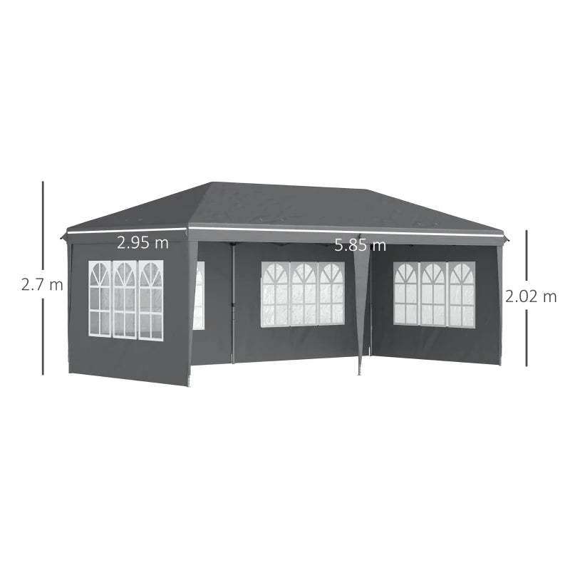 Grey 3x6m Pop-Up Gazebo with Removable Walls