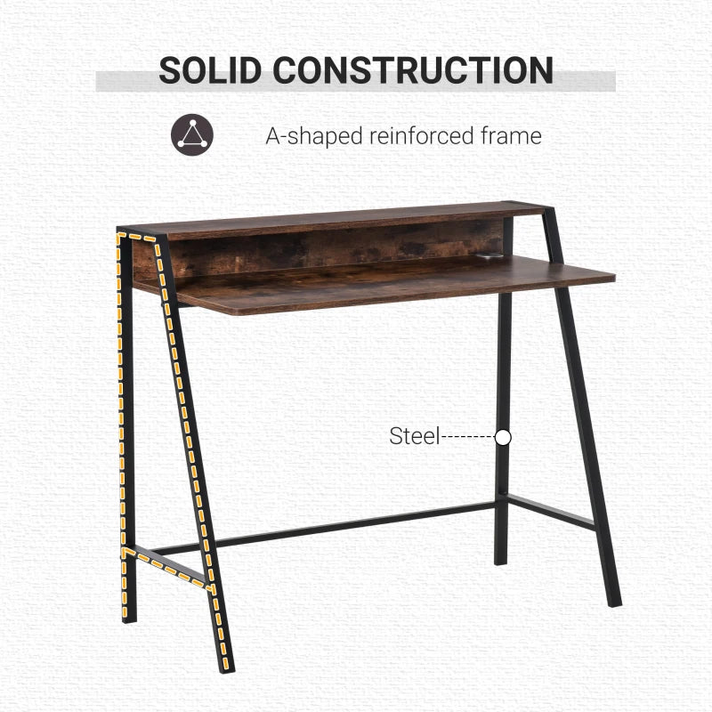 Rustic Brown Writing Desk - 100L x 45W cm Computer Table for Home Office, PC & Laptop Workstation with Storage Shelf