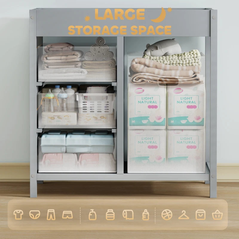 Baby Changing Unit with 4 Storage Drawers and Mat for Nursery Bedroom Grey 84 x 84.5 cm
