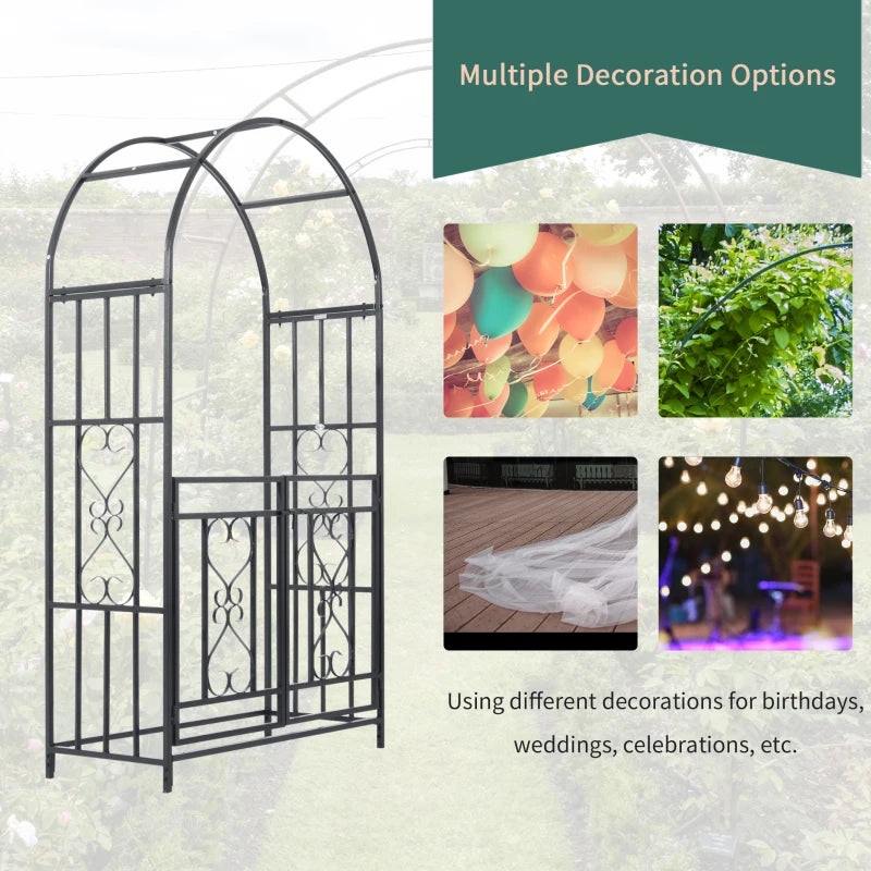 Metal Garden Arch with Double Gates for Climbing Plants, Roses, Vines - Outdoor Wedding Arbor