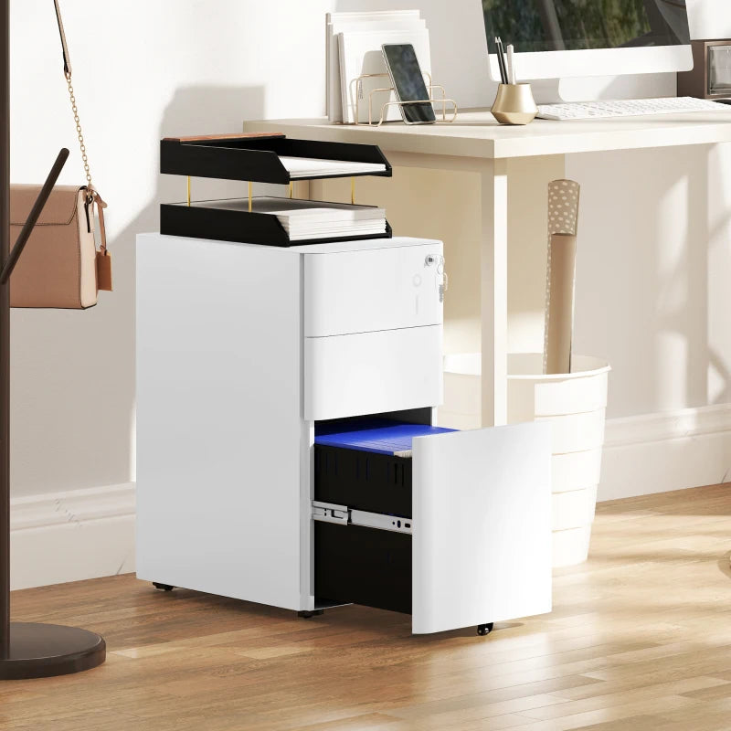 Vinsetto White 3-Drawer Steel Filing Cabinet with Lock - Secure Storage Solution for Home or Office