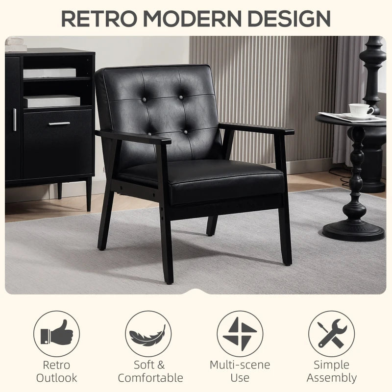 Retro-Style Accent Chair with Faux Leather Seat in Black for Stylish Home Decor