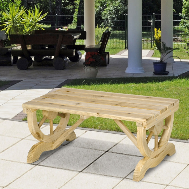 Rustic Wooden 2-Person Garden Bench with Wheel Legs, Natural Wood Finish