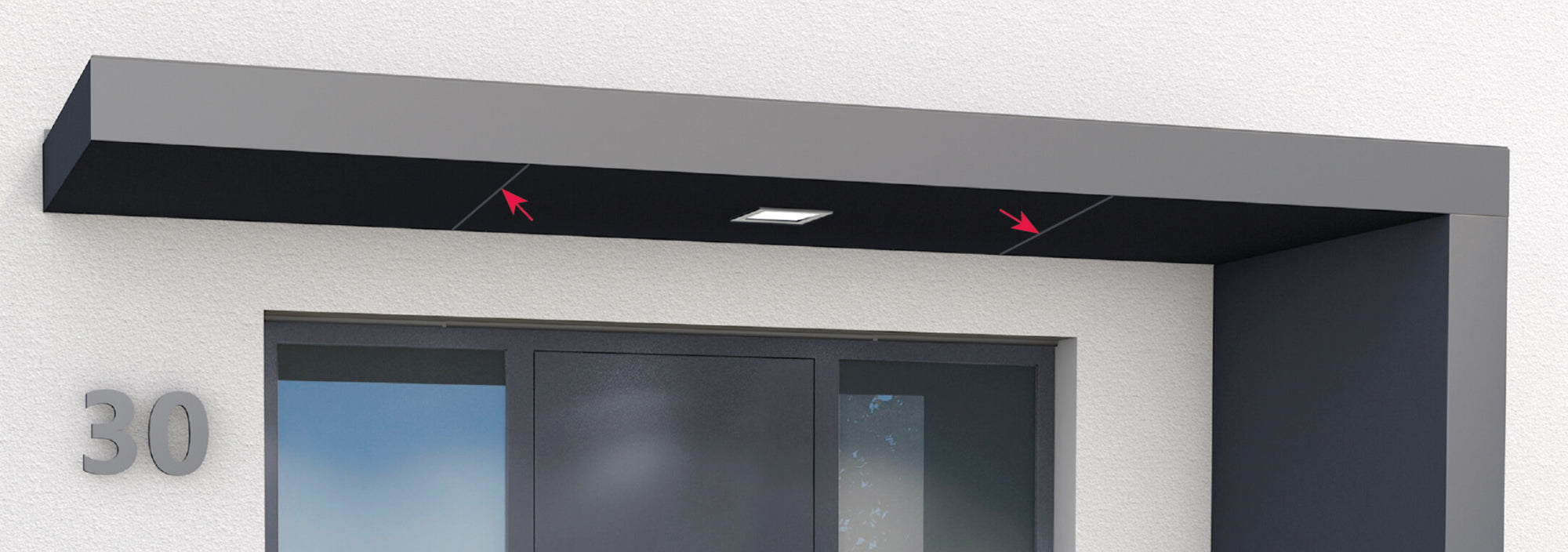 300x90cm Aluminium Canopy With LED Light Strip & Side Panel - Anthracite Grey (Left or Right)