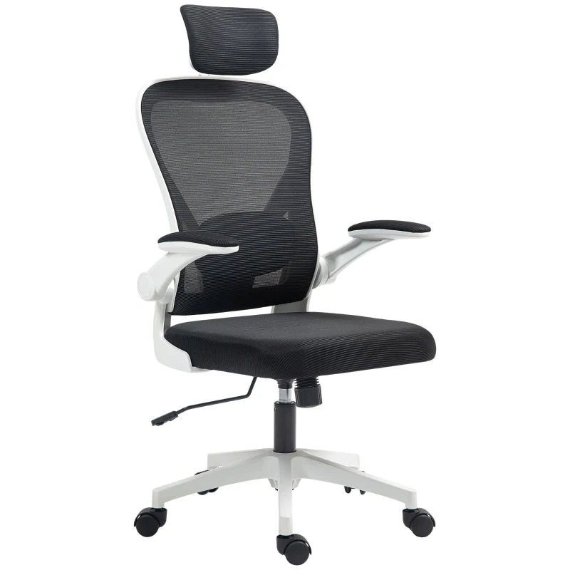 Ergonomic Executive Office Chair - High Back Mesh Desk Chair with Flip-Up Armrests, Rotatable Headrest & Adjustable Lumbar Support - Black