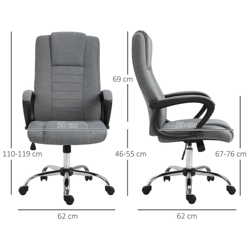 Vinsetto Dark Grey Linen-Look Swivel Office Chair - Ergonomic Design, Adjustable Height, Modern Home & Office Furniture