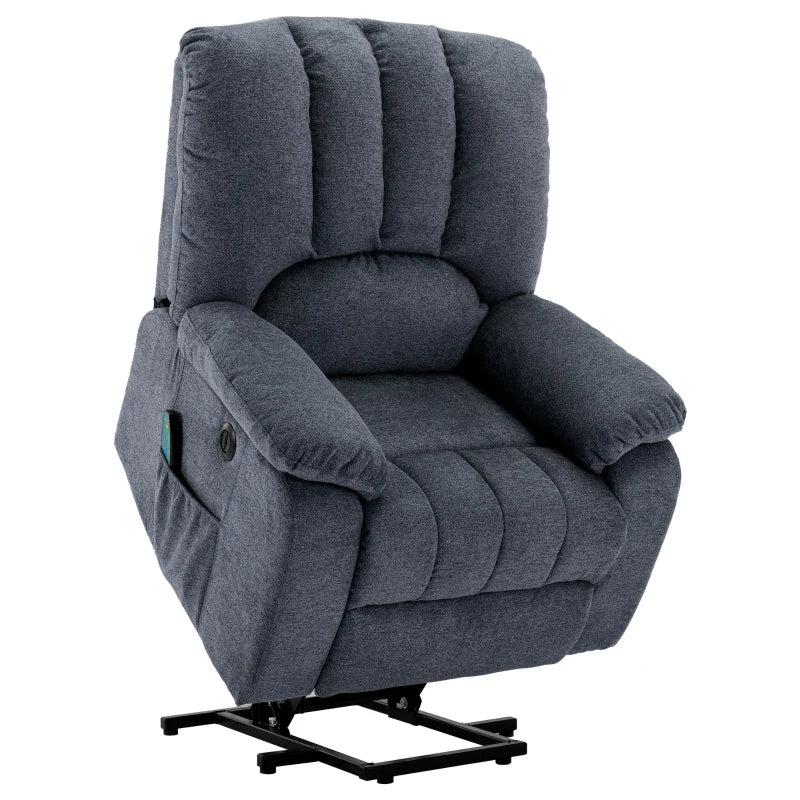 Electric Recliner Armchair with Heating, Massage, USB Ports, and Side Pockets - Light Grey-Blue, 92x94x105 cm