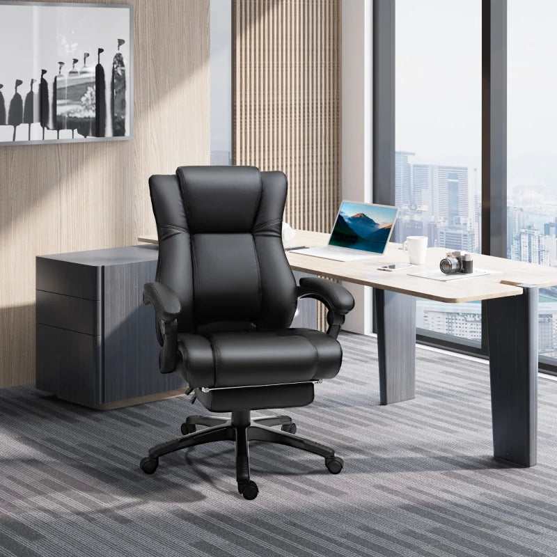 Vinsetto Executive Office Chair - PU Leather Swivel Desk Chair with Footrest, Adjustable Height, Wheels, Black for Home & Office