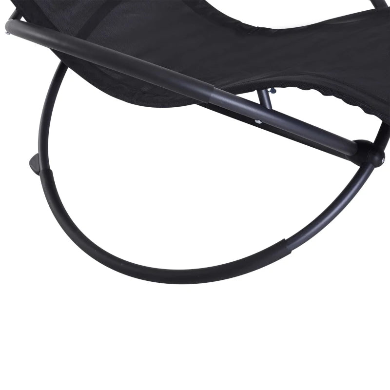 Black Outdoor Zero Gravity Rocking Chair with Pillow