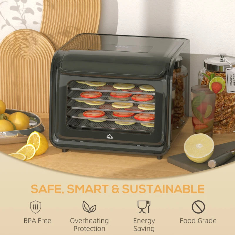 Premium 6-Tray Food Dehydrator - Adjustable 35-70°C Temperature Control - Black - Perfect for Healthy Snacks & Preserving Food