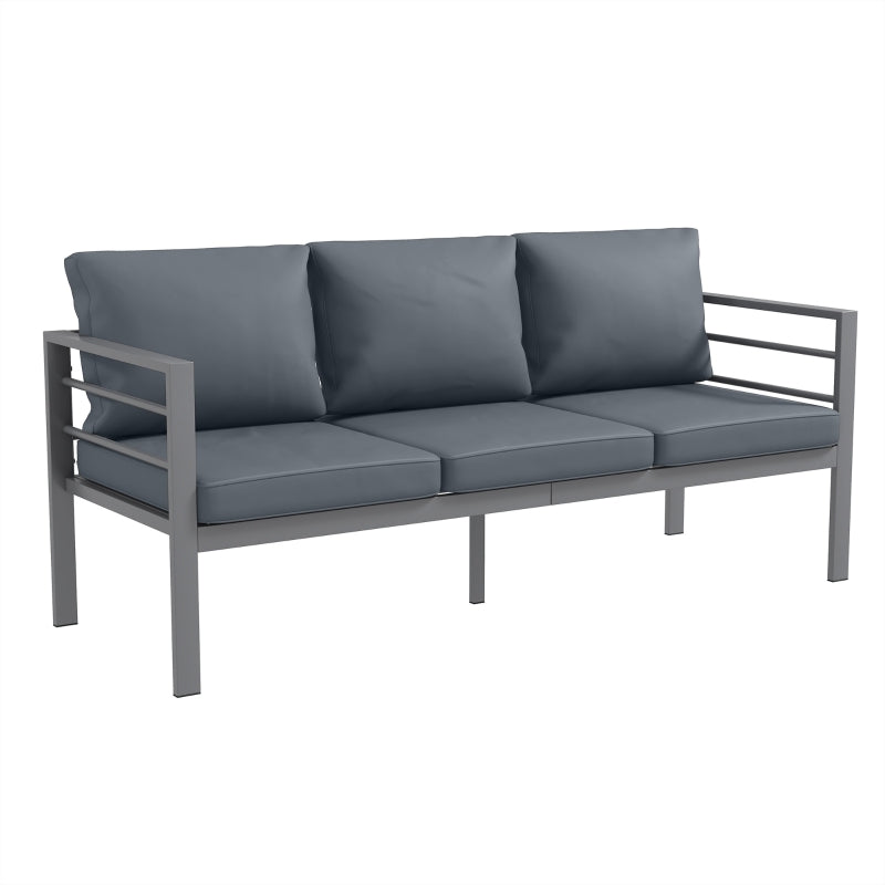 Grey Aluminium 3-Seater Garden Bench with Cushions