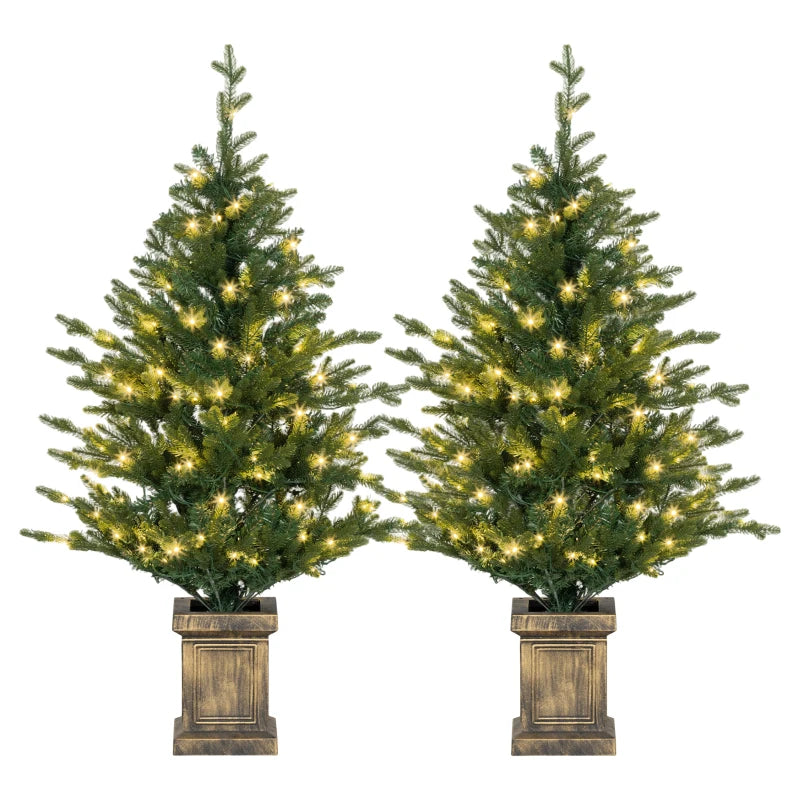 Set of 2 Green 4ft Artificial Christmas Trees with Lights - Perfect Holiday Decor for Home & Office