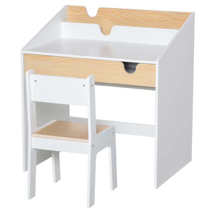 Kids Desk and Chair Set - 2-Piece Study Table with Storage Drawer & Bookshelf for Ages 3-6 - Ideal for Writing & Drawing