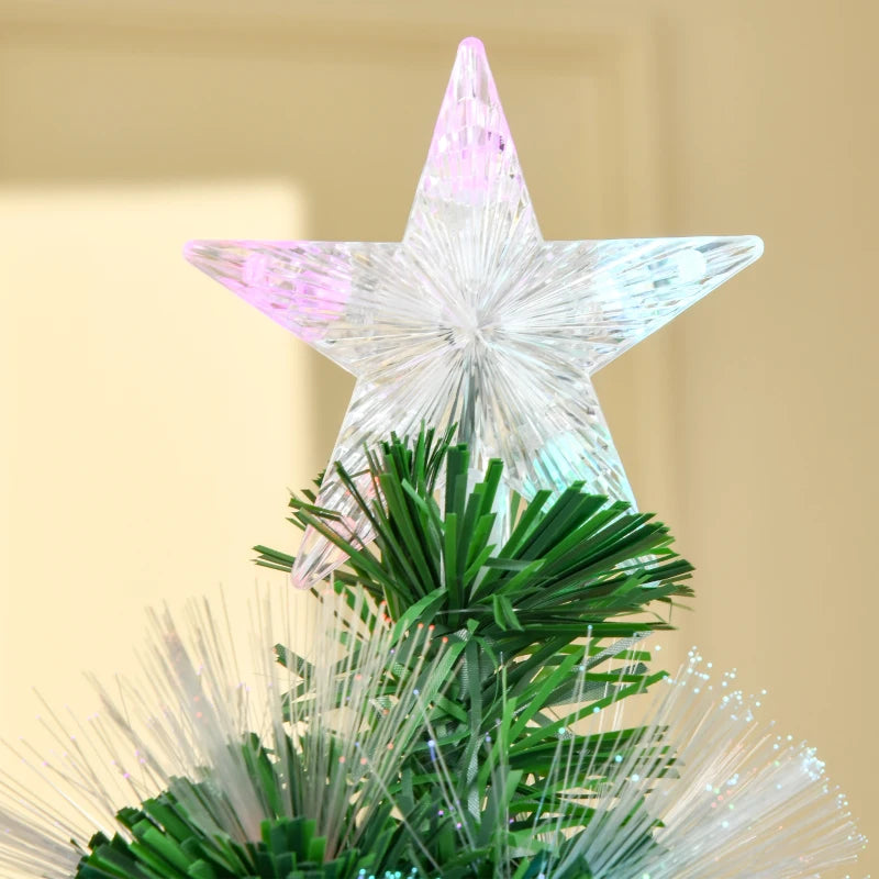 6FT Multicoloured Pre-Lit Artificial Christmas Tree with Fibre Optic Lights, Metal Stand & Star Holder - Festive Home Decoration