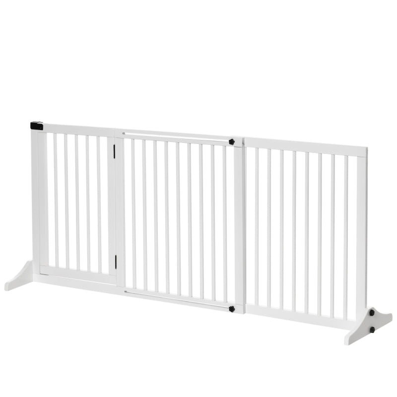 Adjustable Wooden Dog Gate - Freestanding Indoor Dog Fence Barrier, 3 Panels, Lockable, 71H x 113-166W cm, White