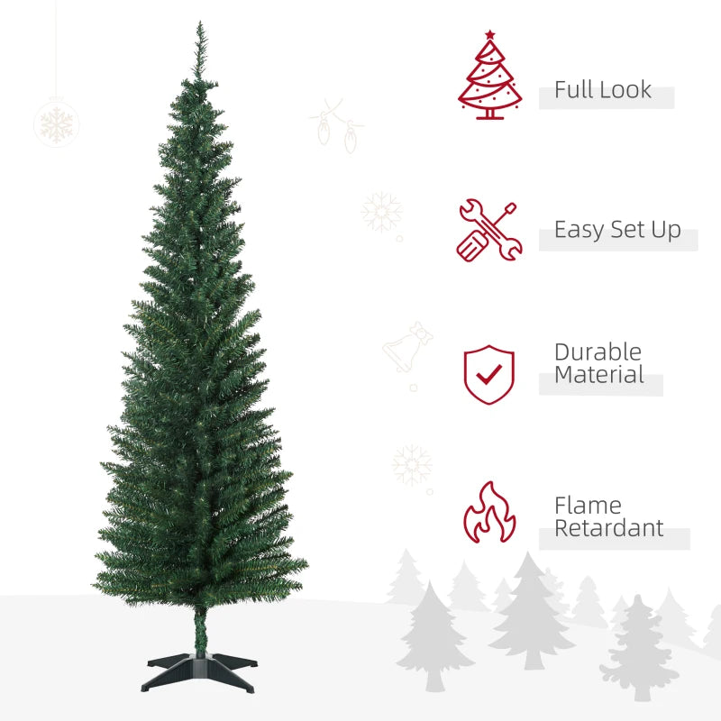 6ft Unlit Pencil Slim Artificial Christmas Tree - Realistic Green Branches with Sturdy Stand for Holiday Decor