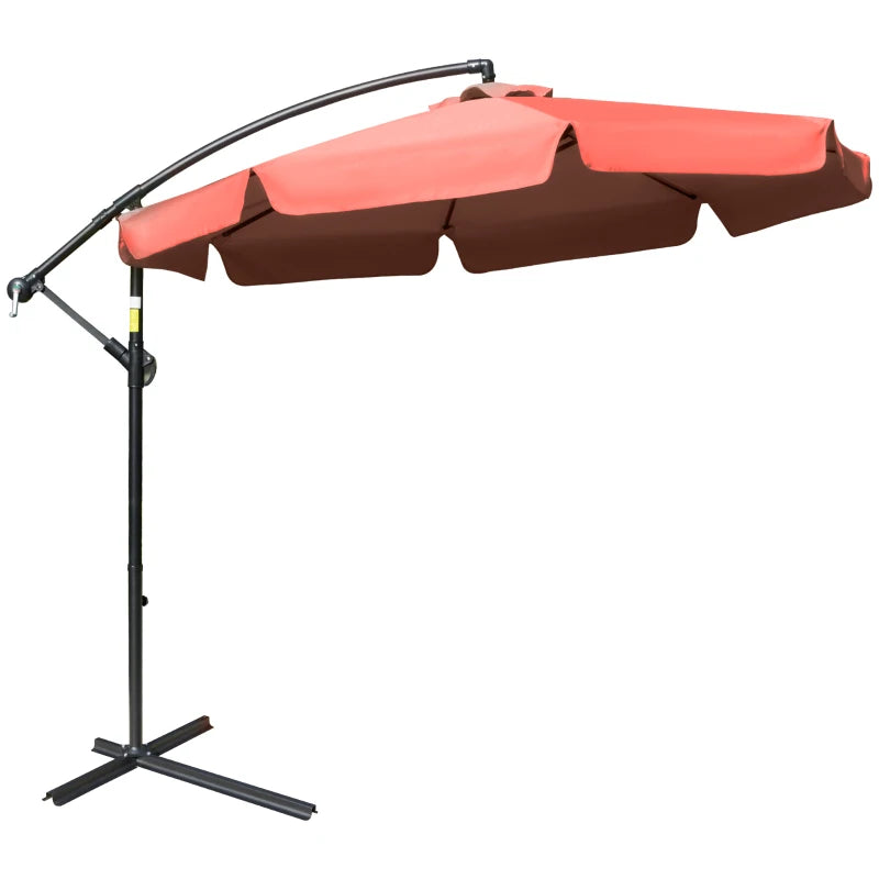 Wine Red 2.7m Cantilever Garden Umbrella with Crank Handle and Cross Base