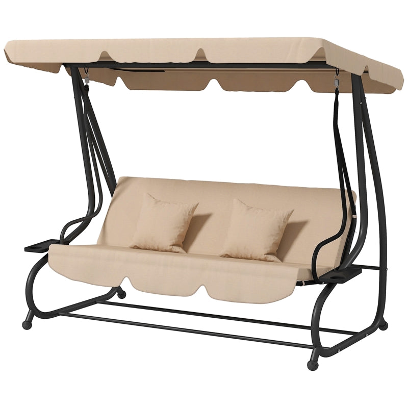 Light Brown Three-Person Garden Swing Chair with Canopy